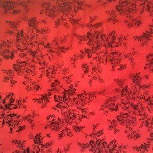 Cloth Material 2.8 Yards almost 3 Yards Red with black Pattern, Flowers & Leaves
